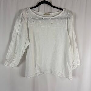 Bellambra 100% Linen Chic White Blouse with Embroidered Detail size: S